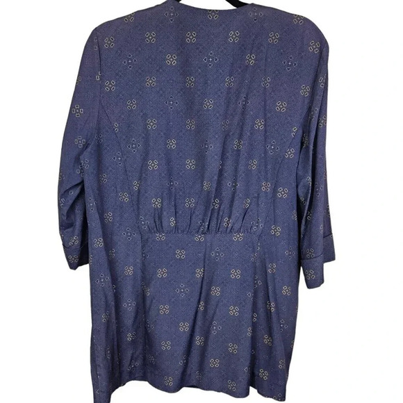 Vintage‎ J.B.S. Ltd Blue Patterned 3/4 Sleeve Tunic Button Front Womens Size 14P - Picture 3 of 11